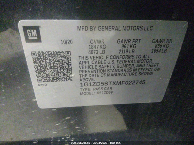 Chevrolet MALIBU LT 2021 1G1ZD5STXMF022745 Image 9