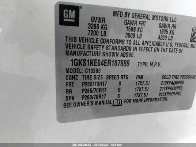 1GKS1KE04ER187888 GMC Yukon Xl Slt