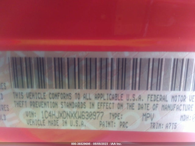1C4HJXDNXKW630977 Jeep Wrangler Unlimited Sport S