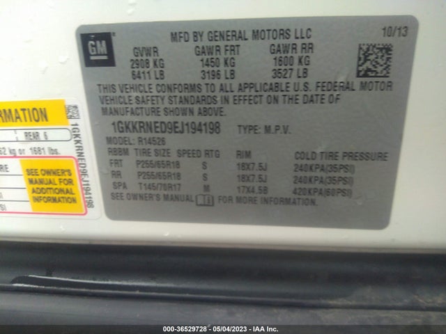 GMC ACADIA SLE 2014 1GKKRNED9EJ194198 Image 9