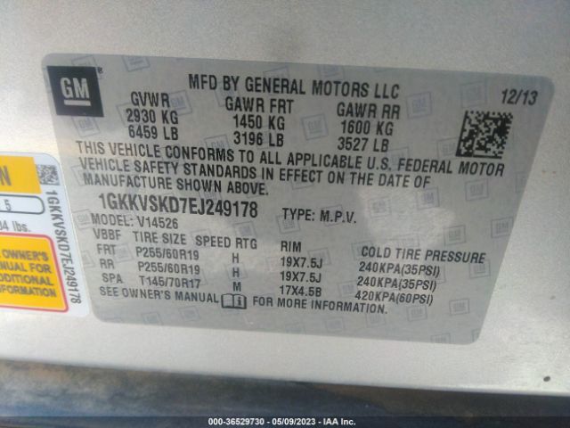1GKKVSKD7EJ249178 GMC ACADIA SLT