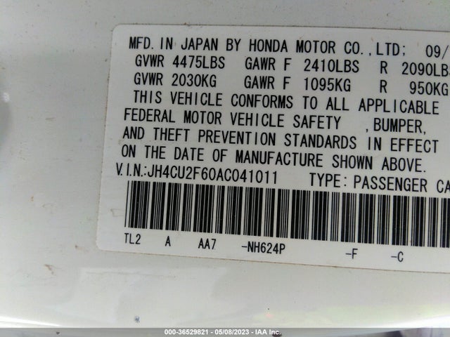2010 ACURA TSX VIN: JH4CU2F60AC041011