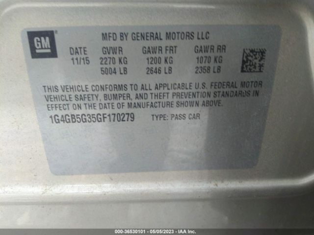 1G4GB5G35GF170279 Buick Lacrosse Leather