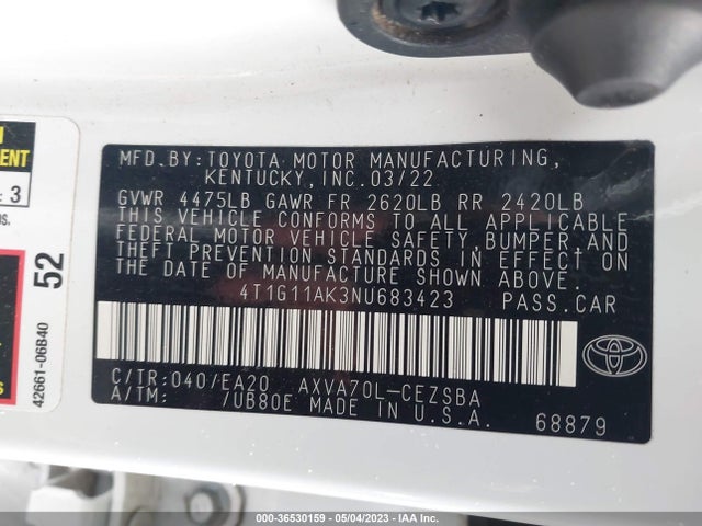 Toyota CAMRY SE 2022 4T1G11AK3NU683423 Image 10