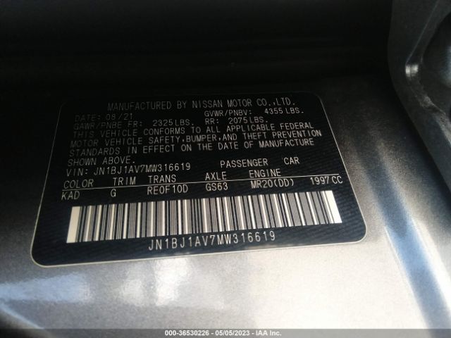JN1BJ1AV7MW316619 Nissan Rogue Sport S