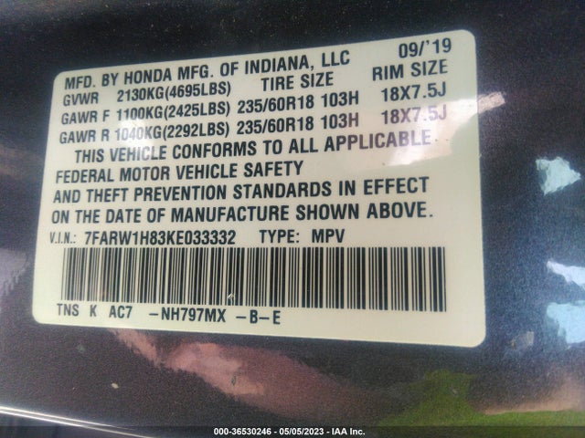 Honda Cr-v Ex-l 2019 7FARW1H83KE033332 Image 9