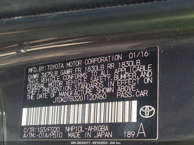 Toyota Prius C One/two/three/four 2016 JTDKDTB32G1120960 Image 10