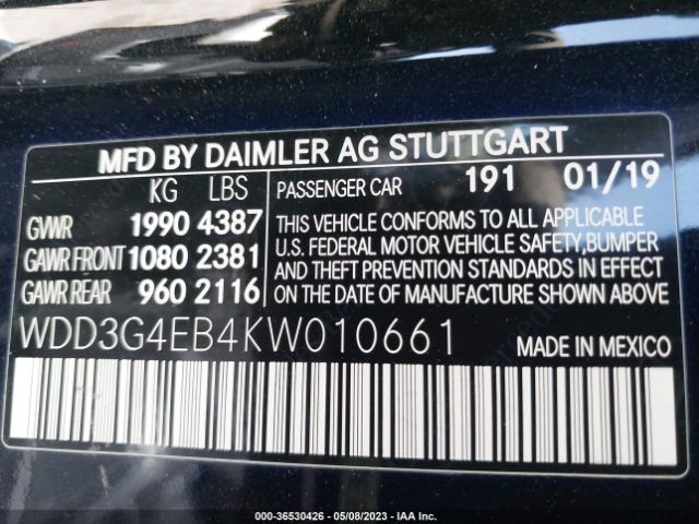 WDD3G4EB4KW010661 Mercedes-Benz A-class A 220