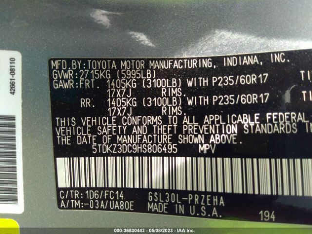 5TDKZ3DC9HS806495 Toyota SIENNA LE
