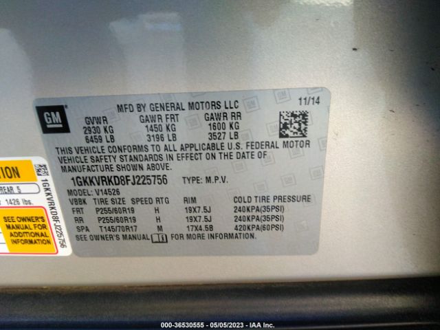 1GKKVRKD8FJ225756 GMC ACADIA SLT