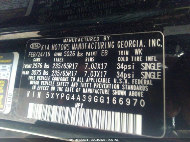 5XYPG4A39GG166970 KIA SORENTO L