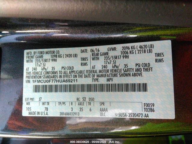 Ford ESCAPE S 2017 1FMCU0F77HUA69211 Image 9