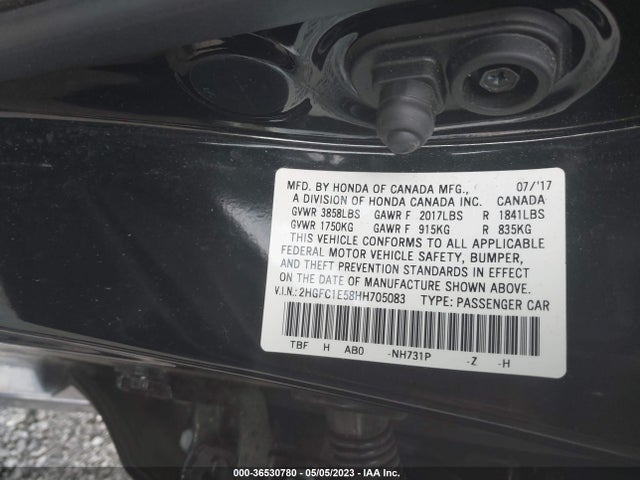 36530780 :رقم المزاد ، 2HGFC1E58HH705083 vin ، 2017 Honda Civic Sedan Si مزاد بيع