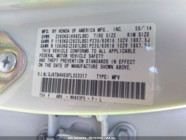 5J8TB4H5XFL003317 Acura Rdx Tech Pkg