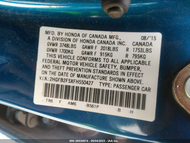Honda Civic Sedan Lx 2015 2HGFB2F5XFH550427 Image 9