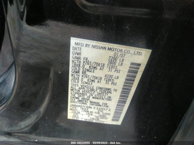 2008 NISSAN TITAN XE VIN: 1N6AA07C88N310071