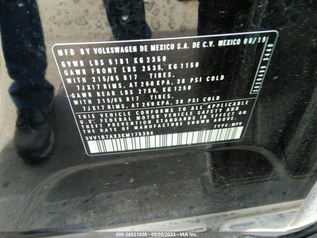 3VV1B7AX3KM175394 Volkswagen TIGUAN S