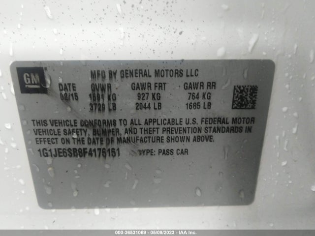 Chevrolet Sonic Ltz Auto 2015 1G1JE6SB8F4176151 Image 9