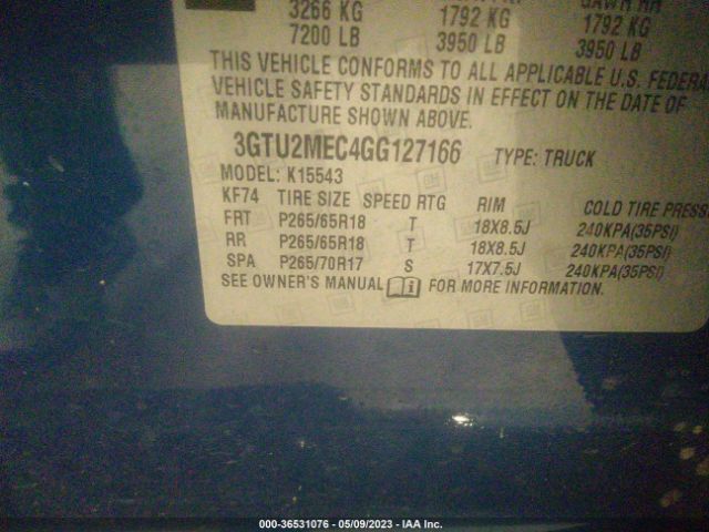 3GTU2MEC4GG127166 GMC Sierra 1500 Sle