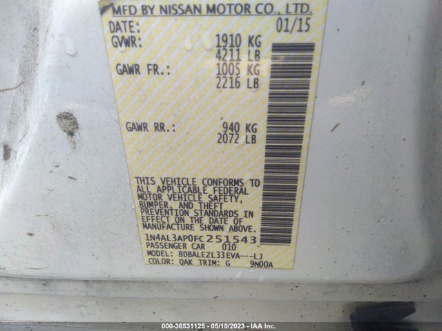 Nissan Altima 2.5 S 2015 1N4AL3AP0FC251543 Image 11