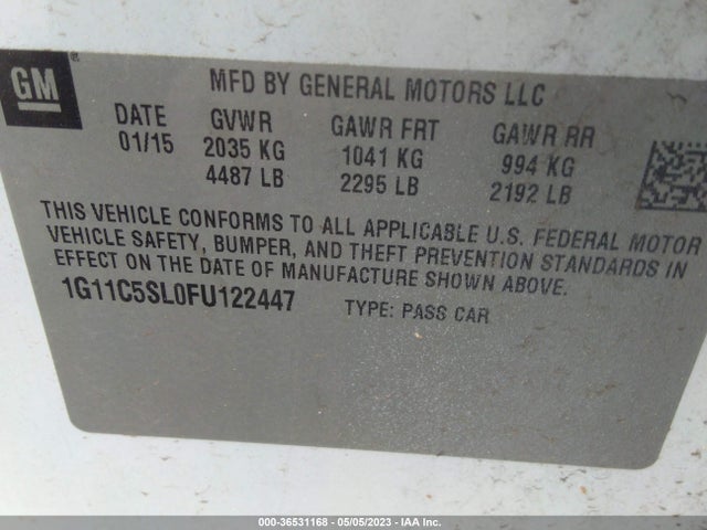 2015 CHEVROLET MALIBU LT VIN: 1G11C5SL0FU122447