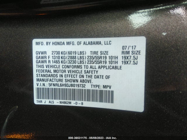 Honda Odyssey Elite 2018 5FNRL6H93JB019732 Image 9