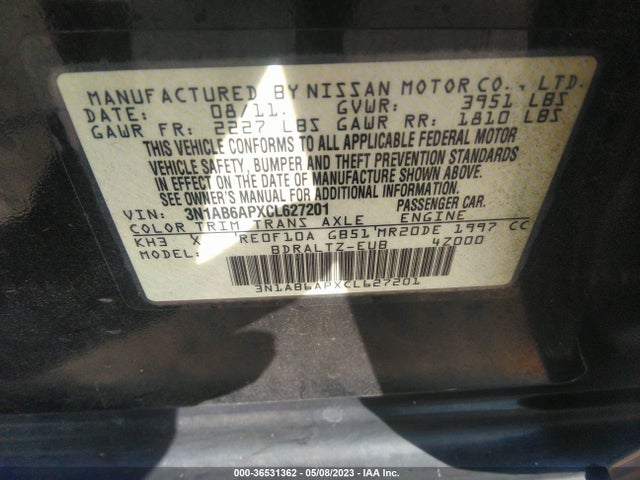 2012 NISSAN SENTRA 2.0 SR VIN: 3N1AB6APXCL627201