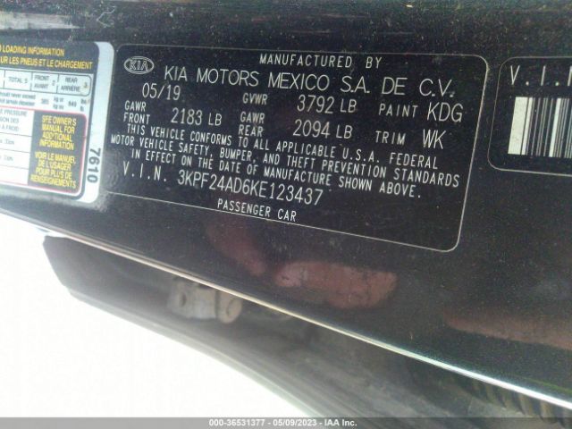 3KPF24AD6KE123437 KIA Forte Lxs