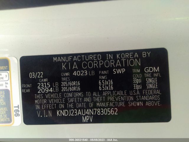 KNDJ23AU4N7830562 KIA SOUL LX