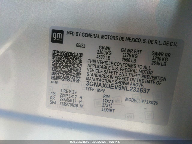 Chevrolet EQUINOX LT 2022 3GNAXUEV9NL231637 Image 9