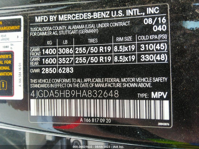 2017 MERCEDES-BENZ GLE GLE 350 VIN: 4JGDA5HB9HA832648