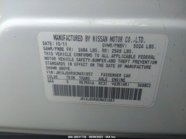 2012 Infiniti Ex35 Journey მანქანა იყიდება აუქციონზე, vin: JN1AJ0HR9CM451657, აუქციონის ნომერი: 36531738