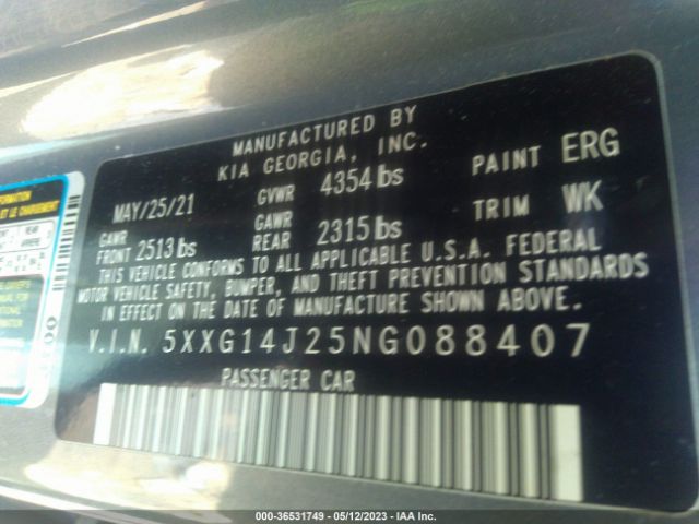 5XXG14J25NG088407 KIA K5 LXS
