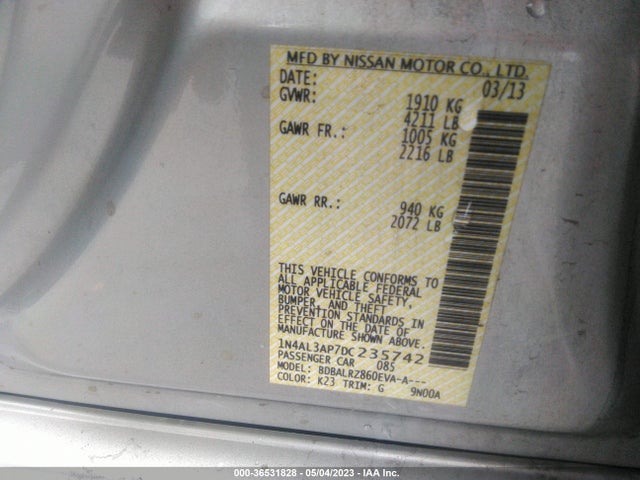 2013 NISSAN ALTIMA 2.5 S VIN: 1N4AL3AP7DC235742