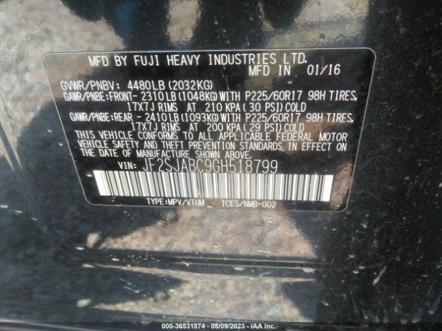 JF2SJABC9GH518799 Subaru Forester 2.5i