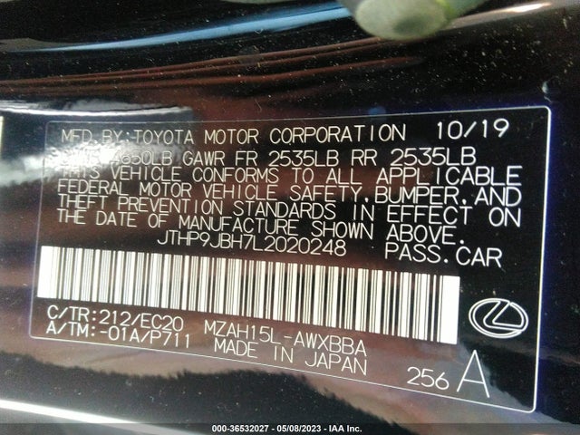 2020 Lexus UX, VIN: JTHP9JBH7L2020248
