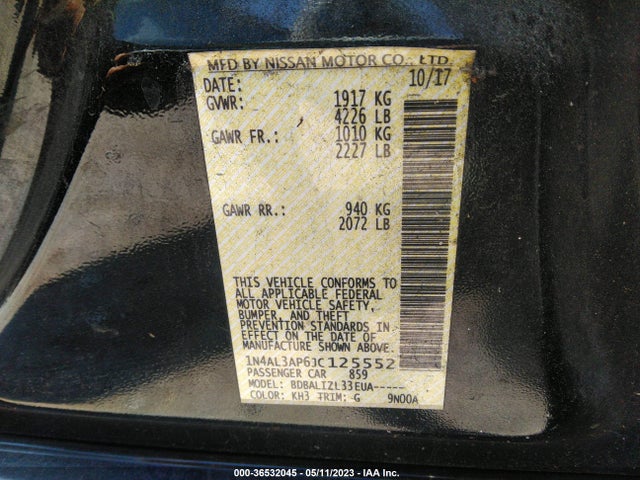 2018 NISSAN ALTIMA 2.5 SV VIN: 1N4AL3AP6JC125552