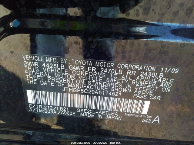 2010 LEXUS IS 250 VIN: JTHBF5C29A5114521
