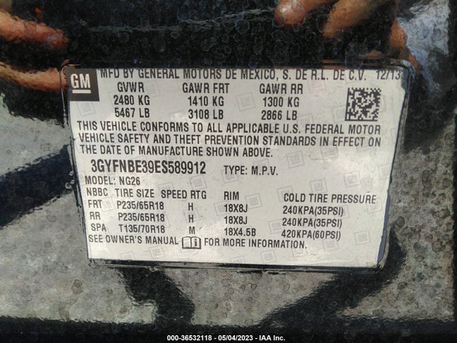 3GYFNBE39ES589912 Cadillac Srx Luxury Collection