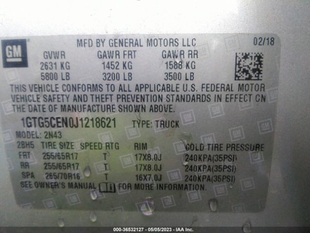 1GTG5CEN0J1218621 GMC Canyon 2wd Sle