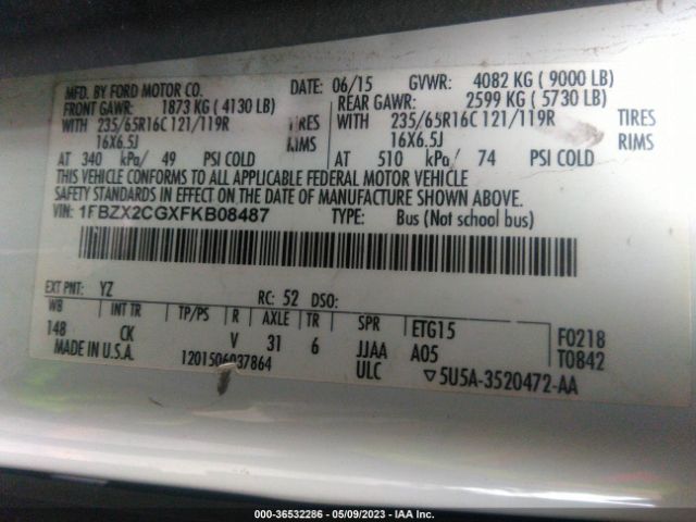 1FBZX2CGXFKB08487 Ford Transit Wagon Xl/xlt