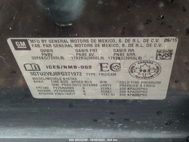 3GTU2VEJ8FG371972 GMC Sierra 1500 Slt