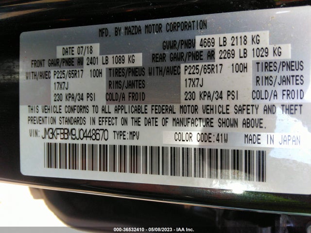 2018 MAZDA CX-5 SPORT VIN: JM3KFBBM9J0448670
