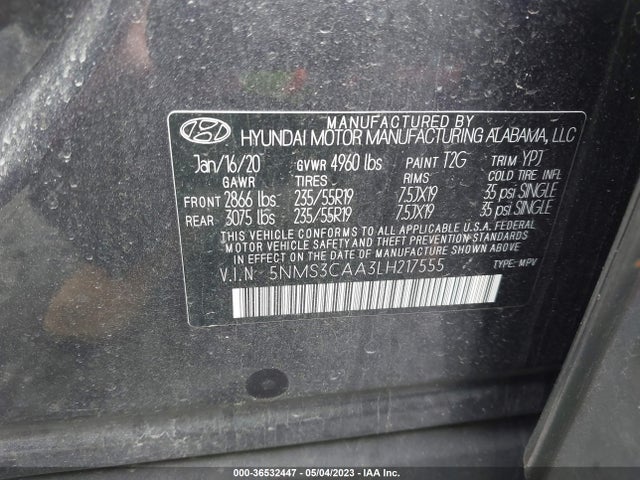 Hyundai Santa Fe Sel 2020 5NMS3CAA3LH217555 Image 9