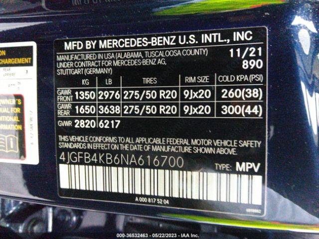 4JGFB4KB6NA616700 Mercedes-Benz GLE