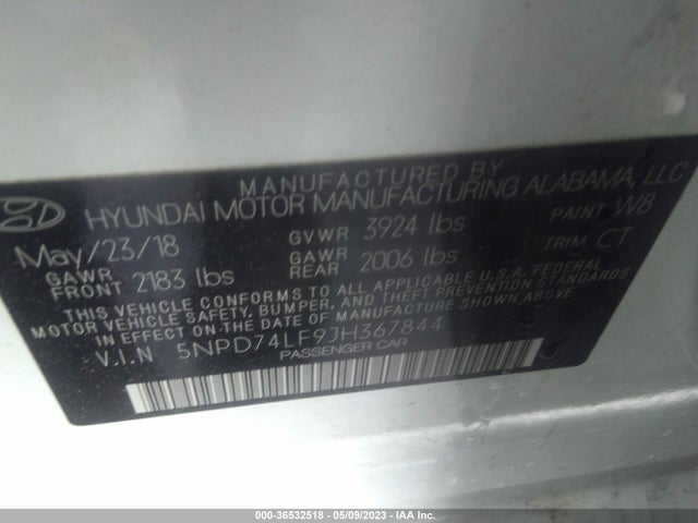 2018 HYUNDAI ELANTRA SE VIN: 5NPD74LF9JH367844