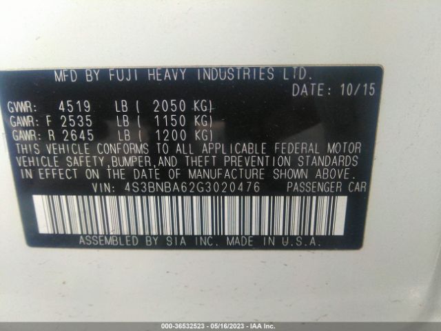 4S3BNBA62G3020476 Subaru Legacy 2.5i