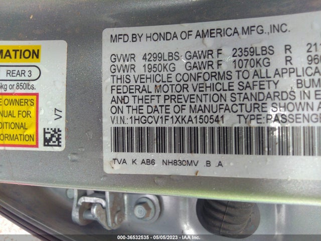 Honda ACCORD LX 2019 1HGCV1F1XKA150541 Image 9