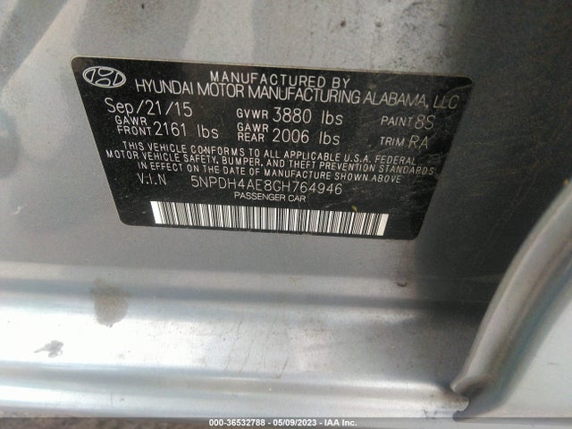 2016 HYUNDAI ELANTRA SE VIN: 5NPDH4AE8GH764946