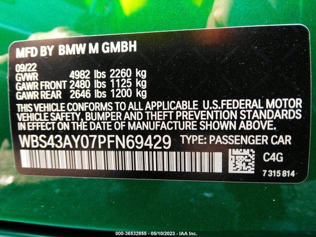 2023 BMW M3, VIN: WBS43AY07PFN69429
